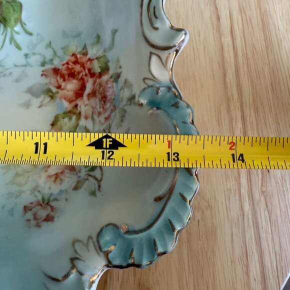 Vintage RS Prussia Large Divided Serving Bowl Iris Mold Handled Floral With Gold - Picture 11 of 13